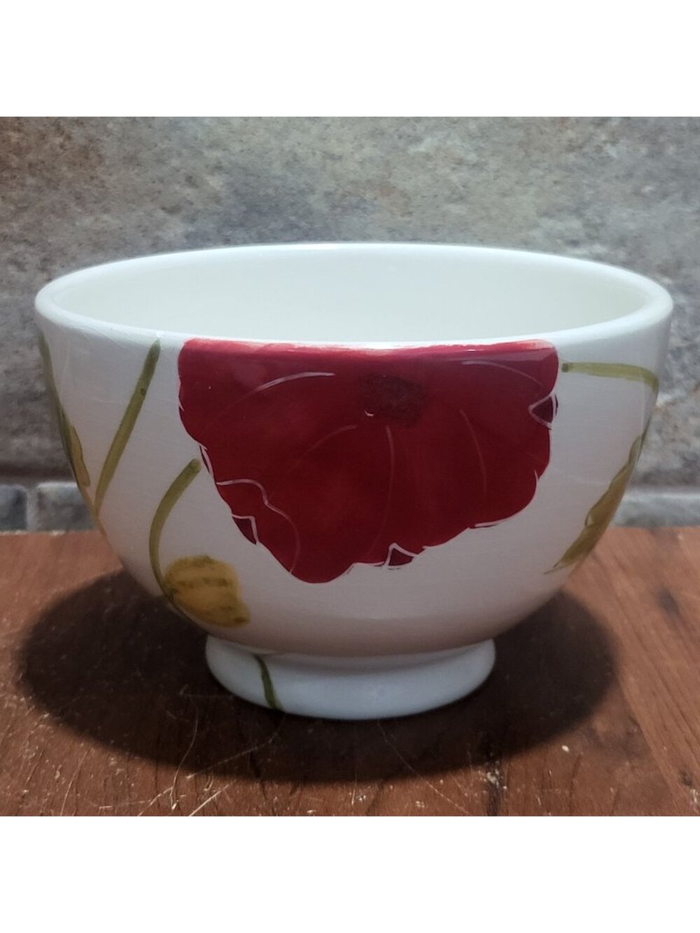 White Ceramic Sur La Table Dish Bowl Red Poppy Design